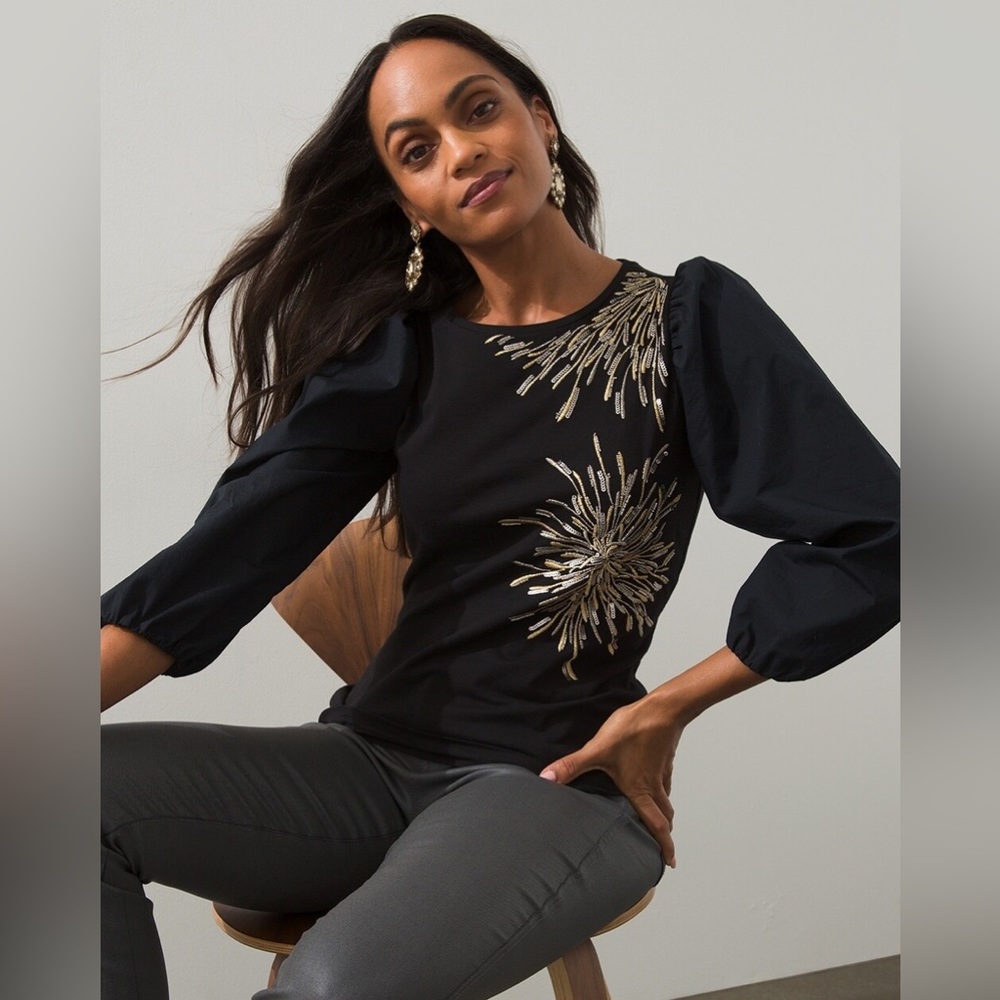 Chico’s Sequin Fireworks Long Sleeve Top